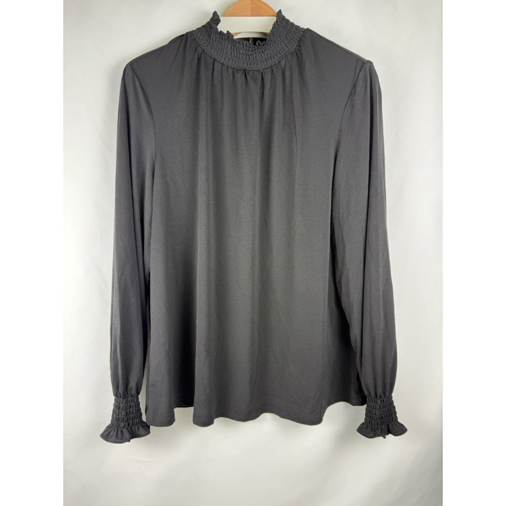 Women's Adrianna Papell Smocked Neck Blouse Black Size XL
